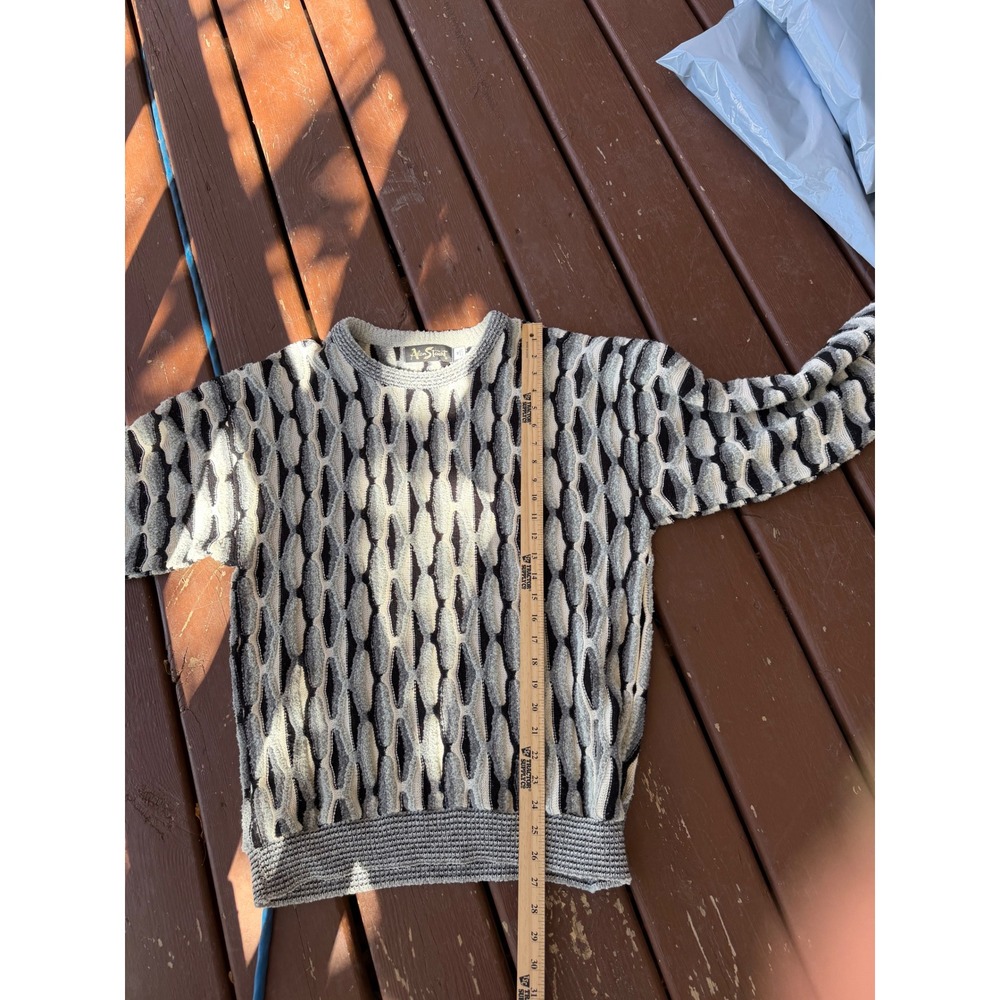 Vintage Alan Stuart 3D Knit Sweater Mens Med Grey Black White Retro 80s USA Made - Picture 4 of 8